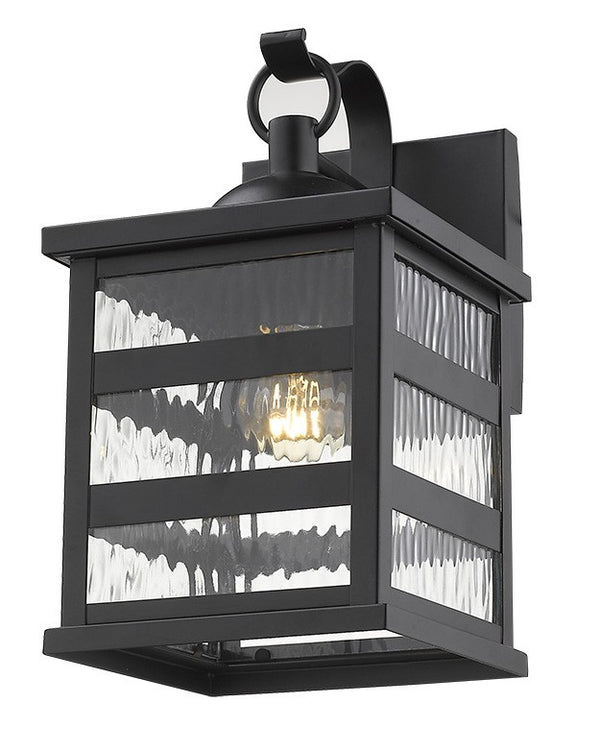Homeroots Glass Panel Matte Black Outdoor Hanging Light   398481