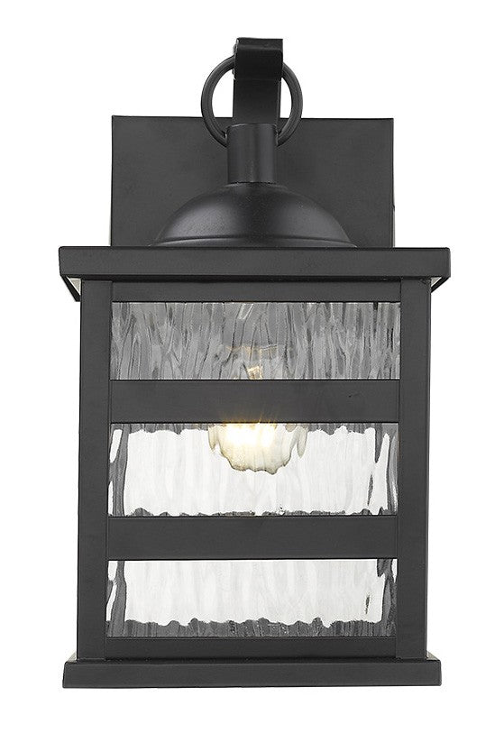 Homeroots Glass Panel Matte Black Outdoor Hanging Light   398481