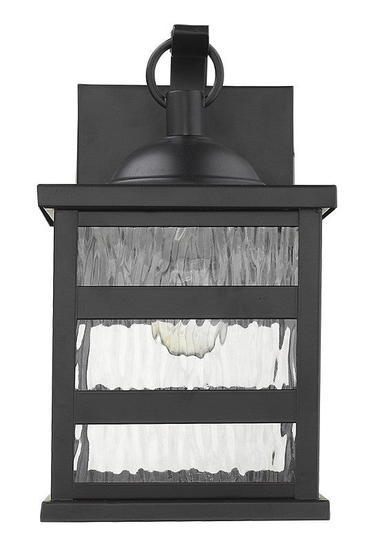 Homeroots Glass Panel Matte Black Outdoor Hanging Light   398481