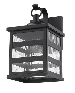 Homeroots Glass Panel Matte Black Outdoor Hanging Light   398481
