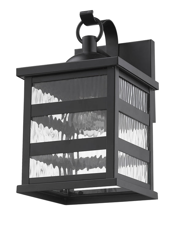 Homeroots Glass Panel Matte Black Outdoor Hanging Light   398481