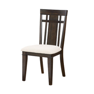 English Elm Dark Brown Oak Veneer Expandable Dining Set with Bench Beige Upholstered Chairs B011S00986