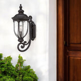 XL Black Cast Aluminum Glass Lantern Wall Light - Elegant Two-Tier Design for Outdoor Spaces