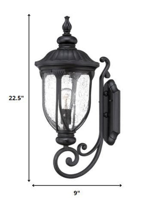Homeroots Xl Matte Black Cast Aluminum Glass Lantern Wall Light   398514