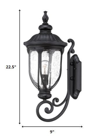Homeroots Xl Matte Black Cast Aluminum Glass Lantern Wall Light   398514