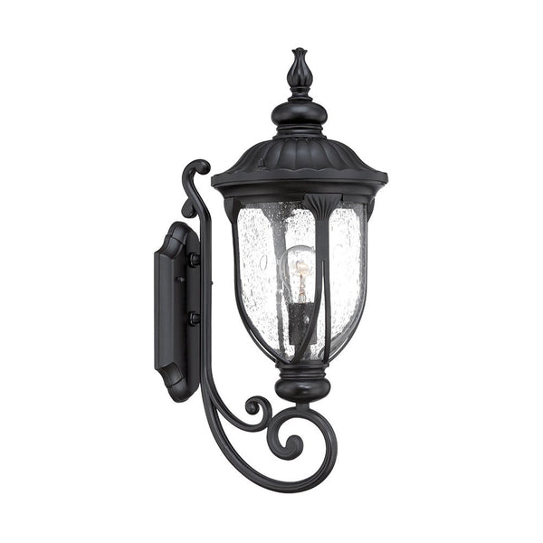 Homeroots Xl Matte Black Cast Aluminum Glass Lantern Wall Light   398514