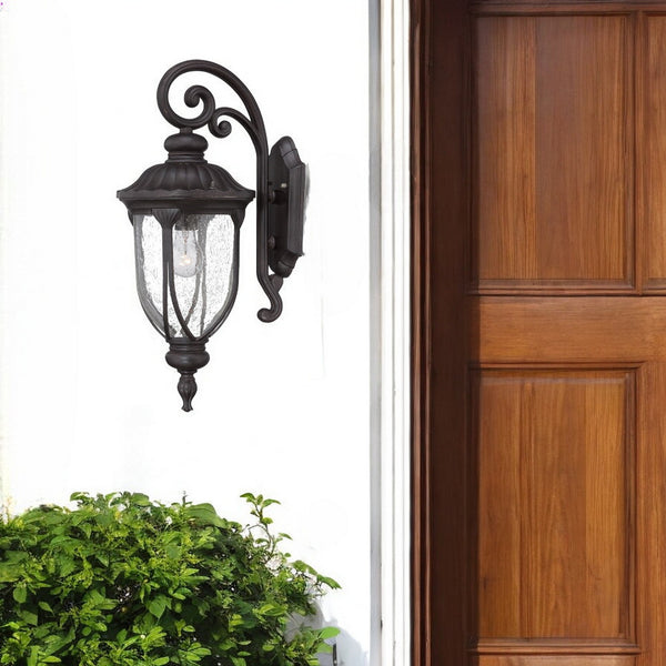 Homeroots Xl Black Cast Aluminum Glass Lantern Wall Sconce   398515