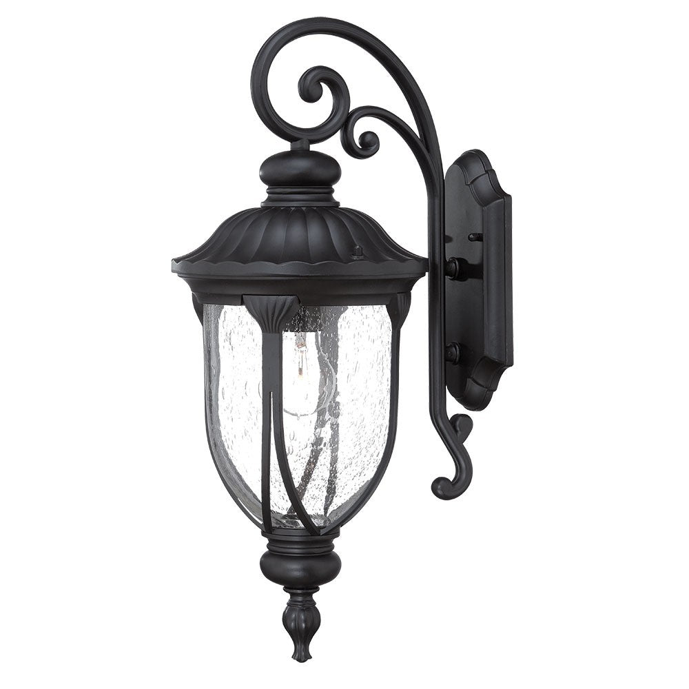 Homeroots Xl Matte Black Cast Aluminum Glass Lantern Wall Sconce   398516