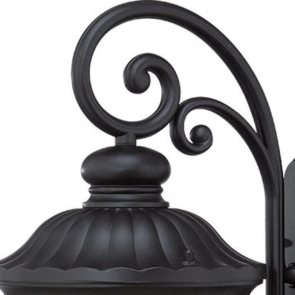 Homeroots Xl Matte Black Cast Aluminum Glass Lantern Wall Sconce   398516