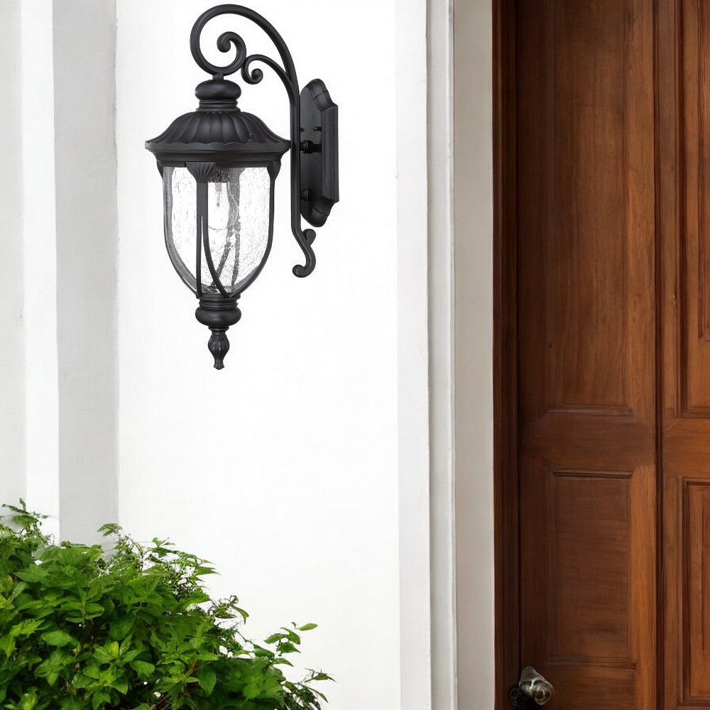 Homeroots Xl Matte Black Cast Aluminum Glass Lantern Wall Sconce   398516