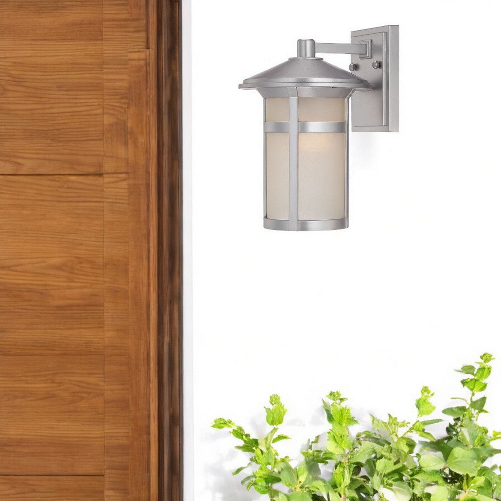 Homeroots Brushed Silver Round White Glass Wall Light   398537