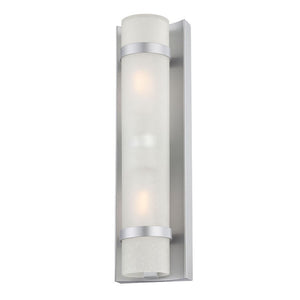 Homeroots Two Light Brushed Silver And White Glass Wall Sconce   398549