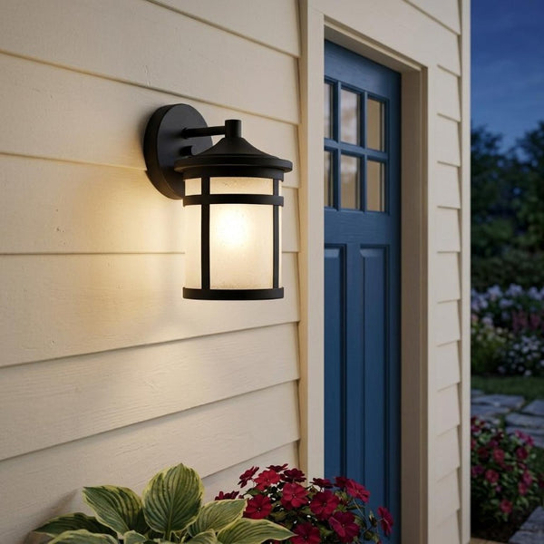Matte Black Lantern Wall Sconce Industrial Outdoor Indoor Fixture for Porch Entry