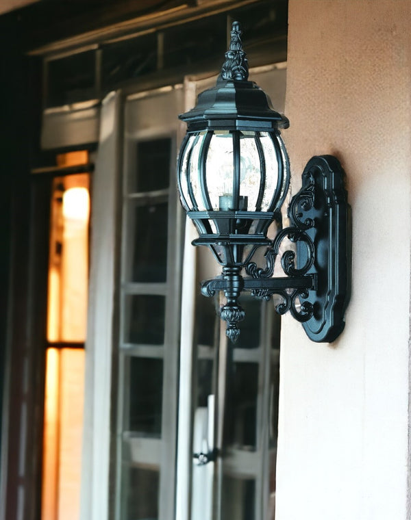 HomeRoots Matte Black Glass Globe Wall Light – Vintage Charm, Durable Outdoor Illumination for Entryways & Patios 398578