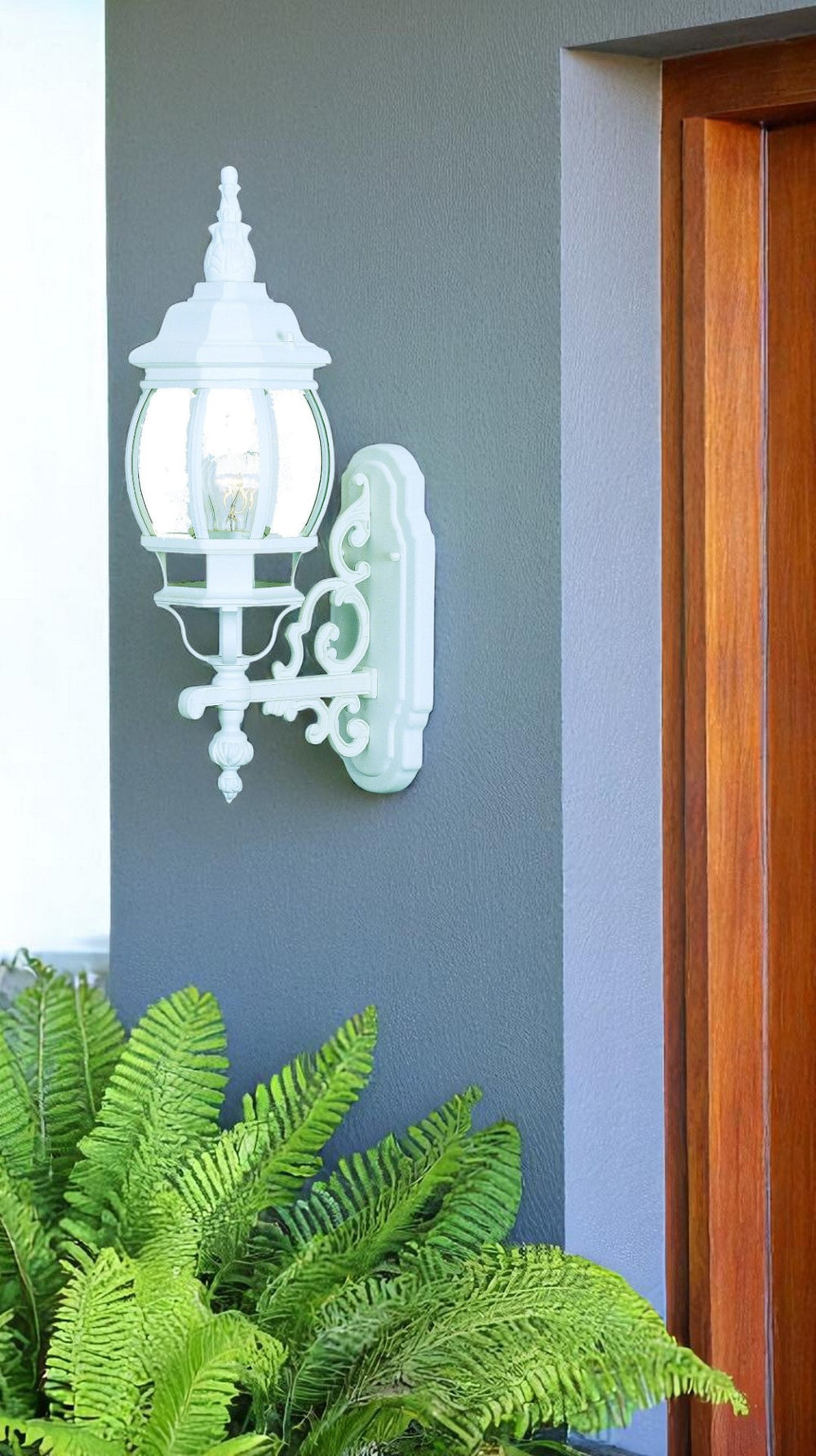 HomeRoots White Glass Globe Wall Light – Vintage Elegance for Porches & Patios, Durable Outdoor Illumination 398579