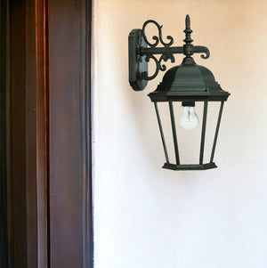 HomeRoots Matte Black Domed Glass Lantern Wall Light - Elegant Outdoor Fixture for Entryways & Patios 398589