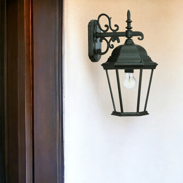 HomeRoots Matte Black Domed Glass Lantern Wall Light - Elegant Outdoor Fixture for Entryways & Patios 398589