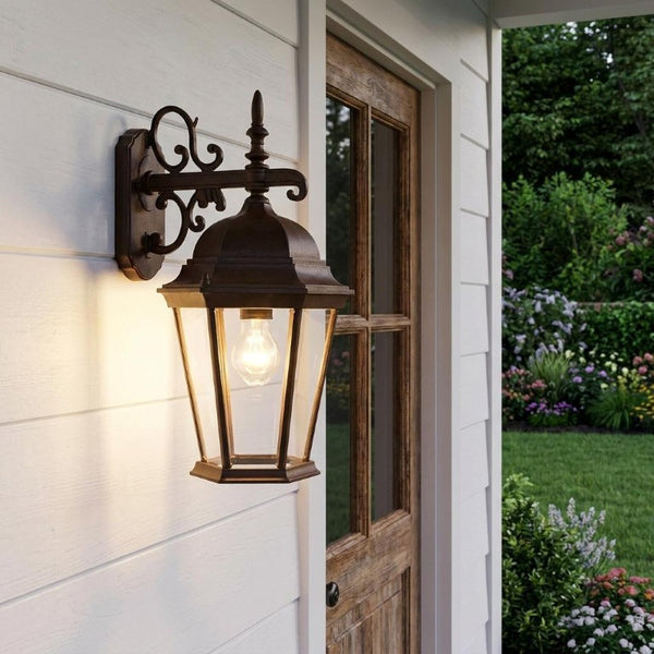 Brown Domed Lantern Sconce Outdoor Porch Wall Fixture with Vintage Hanging Style