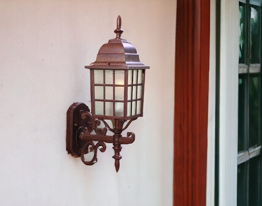 Homeroots Dark Brown Window Pane Lantern Wall Sconce   398599