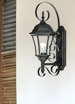 HomeRoots Matte Black Swing Arm Lantern Wall Light - Vintage French Quarter Design for Elegant Outdoor Spaces 398605