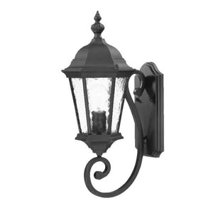 HomeRoots One Light Matte Black Carousel Lantern Wall Light - Timeless Outdoor Fixture with Hammered Glass Charm 398609
