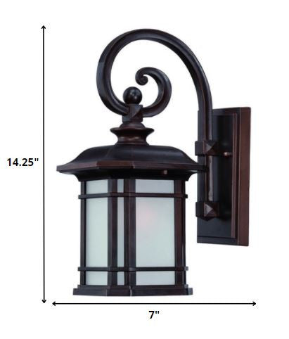 Homeroots Antique Bronze Frosted Linen Glass Lantern Wall Light   398625
