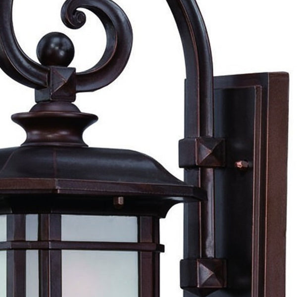 Homeroots Antique Bronze Frosted Linen Glass Lantern Wall Light   398625
