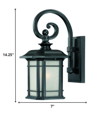 Homeroots Matte Black Frosted Linen Glass Lantern Wall Light   398626
