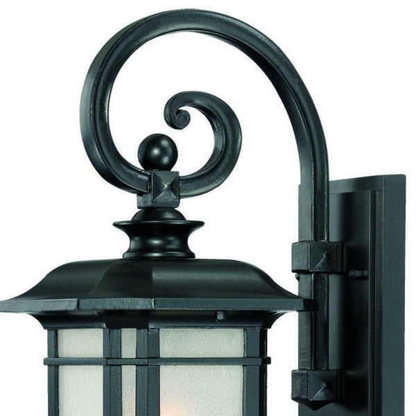 Homeroots Matte Black Frosted Linen Glass Lantern Wall Light   398626