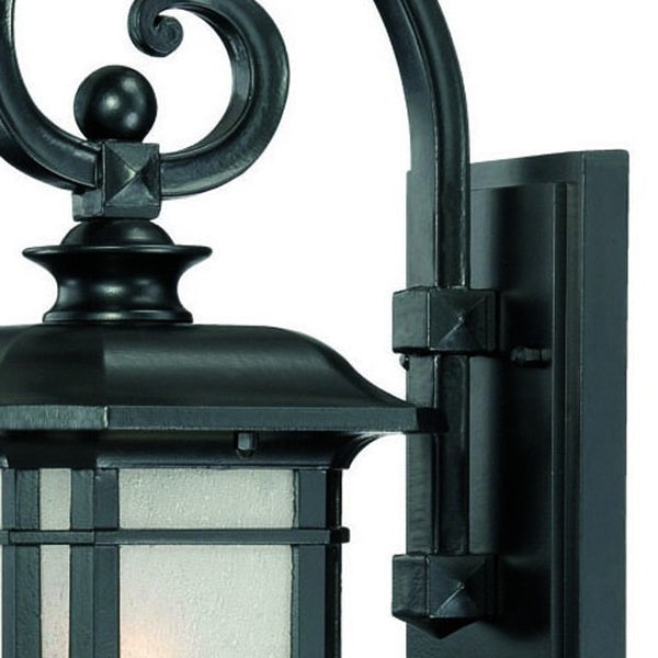 Homeroots Matte Black Frosted Linen Glass Lantern Wall Light   398626