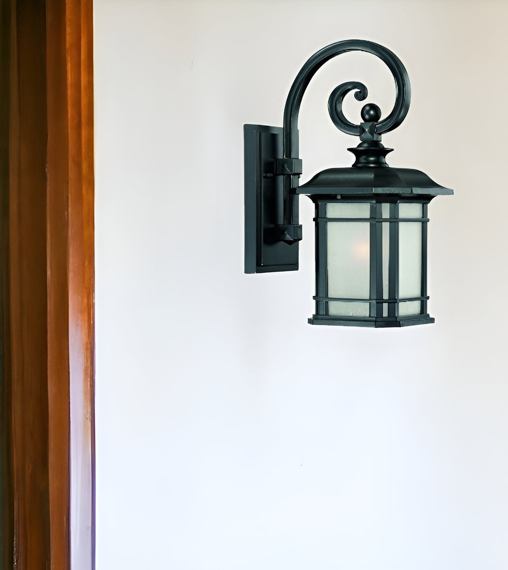 Homeroots Matte Black Frosted Linen Glass Lantern Wall Light   398626