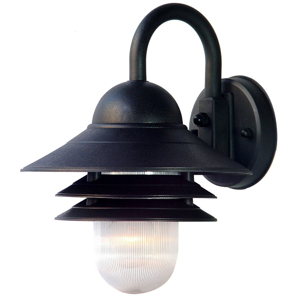 Homeroots Matte Black Outdoor Three Tier Wall Light With Striped Glass Globe For Modern Home Spaces   398634