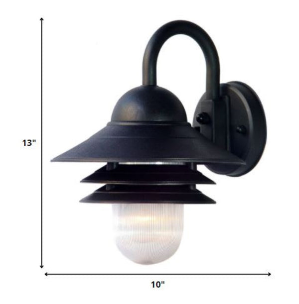 Homeroots Matte Black Outdoor Three Tier Wall Light With Striped Glass Globe For Modern Home Spaces   398634