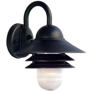 Homeroots Matte Black Outdoor Three Tier Wall Light With Striped Glass Globe For Modern Home Spaces   398634