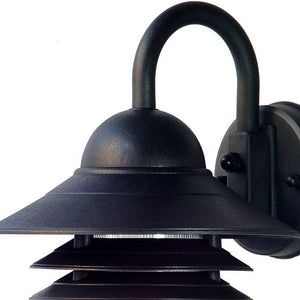 Homeroots Matte Black Outdoor Three Tier Wall Light With Striped Glass Globe For Modern Home Spaces   398634