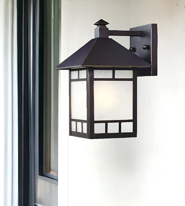 Homeroots Petite Antique Bronze Frosted Glass Lantern Wall Light   398638