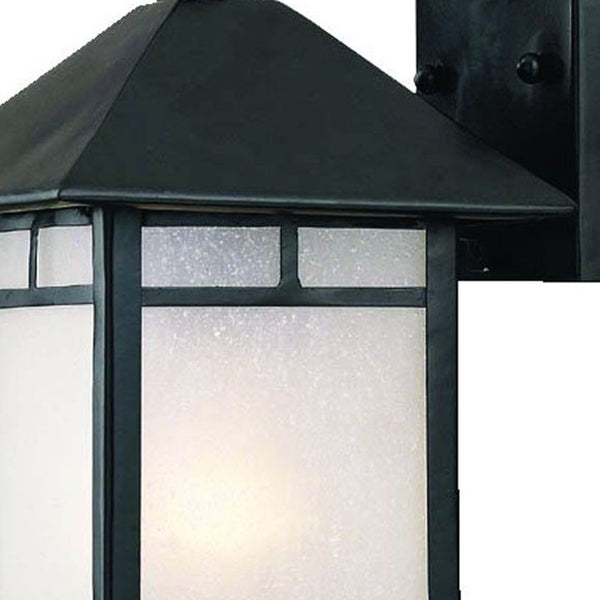 Homeroots Petite Matte Black Frosted Glass Lantern Wall Light   398639