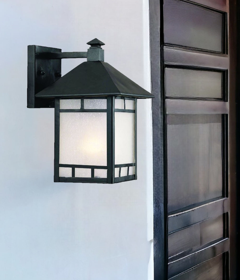 Homeroots Petite Matte Black Frosted Glass Lantern Wall Light   398639