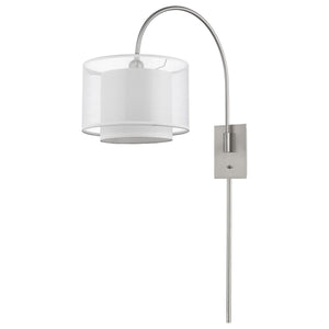 Homeroots Brella 1-light Brushed Nickel Swivel Wall Lamp With Sheer Snow Shantung Two Tier Shade   398654