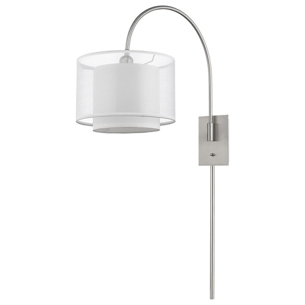 Homeroots Brella 1-light Brushed Nickel Swivel Wall Lamp With Sheer Snow Shantung Two Tier Shade   398654