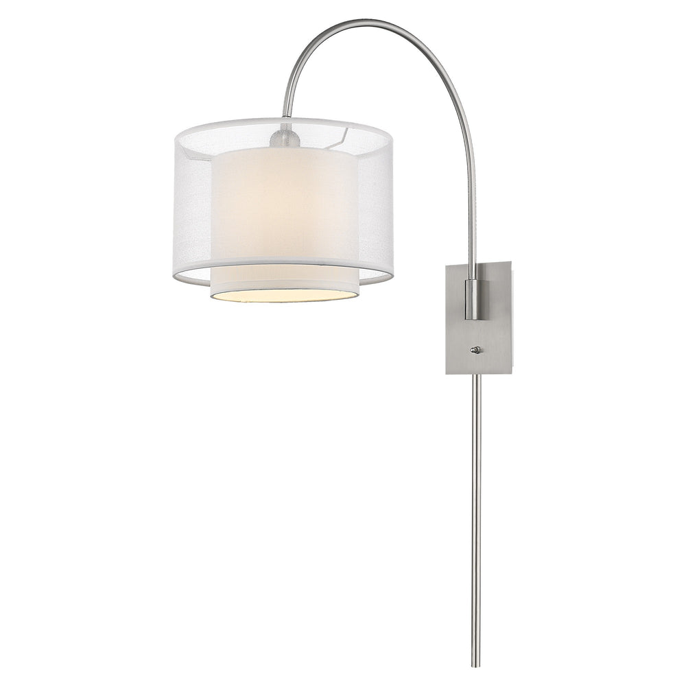 Homeroots Brella 1-light Brushed Nickel Swivel Wall Lamp With Sheer Snow Shantung Two Tier Shade   398654