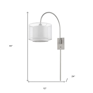 Homeroots Brella 1-light Brushed Nickel Swivel Wall Lamp With Sheer Snow Shantung Two Tier Shade   398654