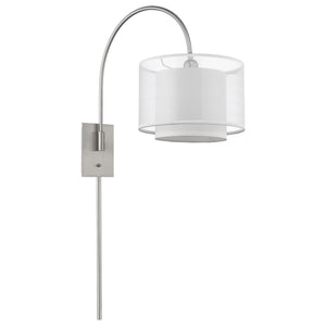 Homeroots Brella 1-light Brushed Nickel Swivel Wall Lamp With Sheer Snow Shantung Two Tier Shade   398654
