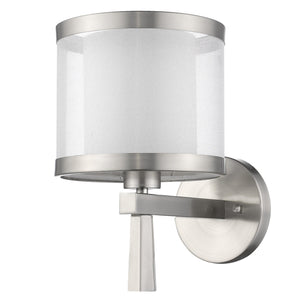 Homeroots White And Silver Wall Light With Fabric Shade  Metal 398655