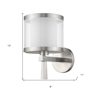 Homeroots White And Silver Wall Light With Fabric Shade  Metal 398655