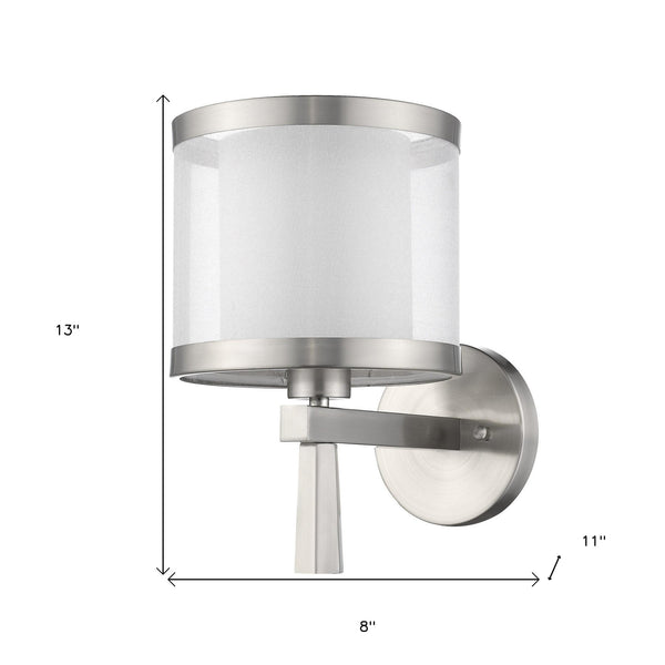 Homeroots White And Silver Wall Light With Fabric Shade  Metal 398655