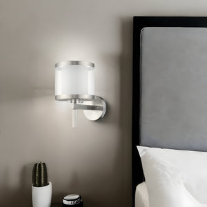 Homeroots White And Silver Wall Light With Fabric Shade  Metal 398655
