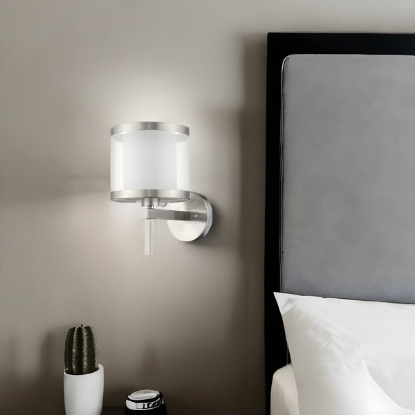 Homeroots White And Silver Wall Light With Fabric Shade  Metal 398655