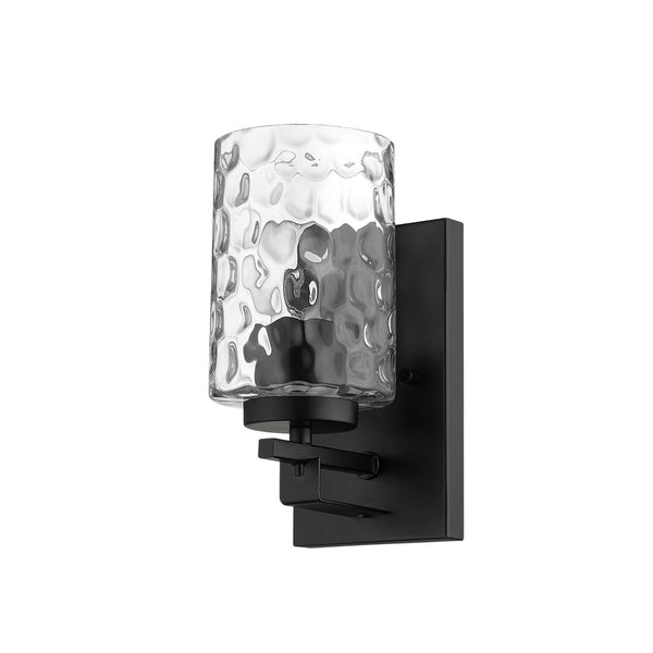 HomeRoots Black Metal and Pebbled Glass Wall Sconce – Stylish Hardwired Lighting for Modern Spaces & Decor 398656