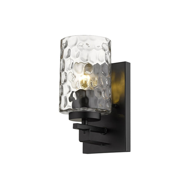 HomeRoots Black Metal and Pebbled Glass Wall Sconce – Stylish Hardwired Lighting for Modern Spaces & Decor 398656